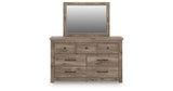 Rusticott King Panel Bed with Mirrored Dresser and Nightstand in Brown from Ashley Furniture - Luna Furniture