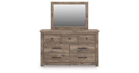 Rusticott California King Poster Bed with Mirrored Dresser in Brown from Ashley - Luna Furniture