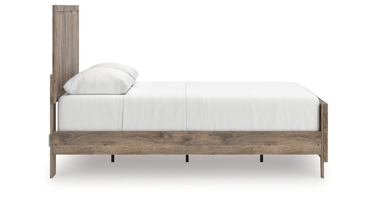 Rusticott Queen Panel Bed with Mirrored Dresser in Brown from Ashley - Luna Furniture