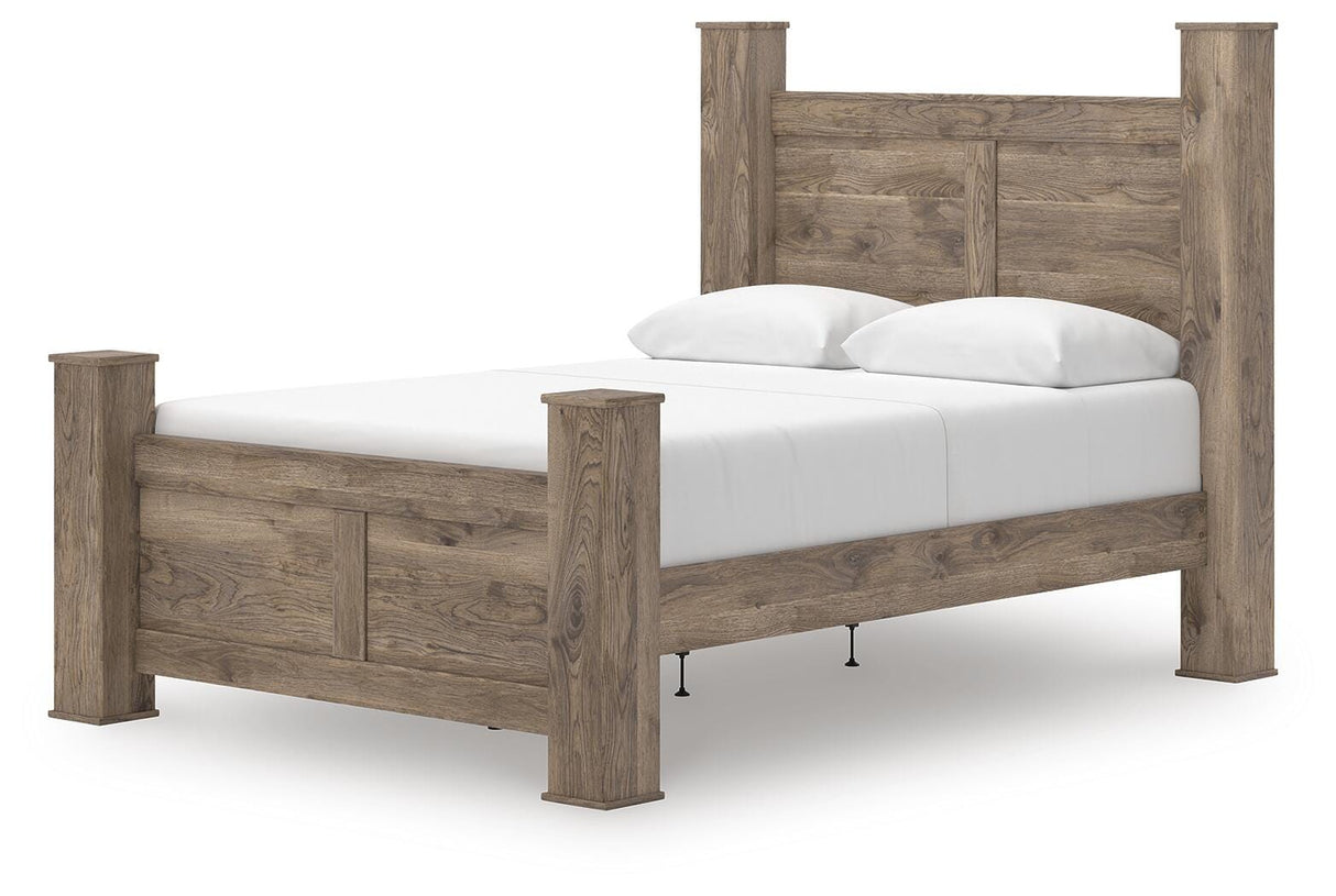 Rusticott Brown Queen Poster Bed, Dresser, Mirror and Nightstand from Ashley - Luna Furniture