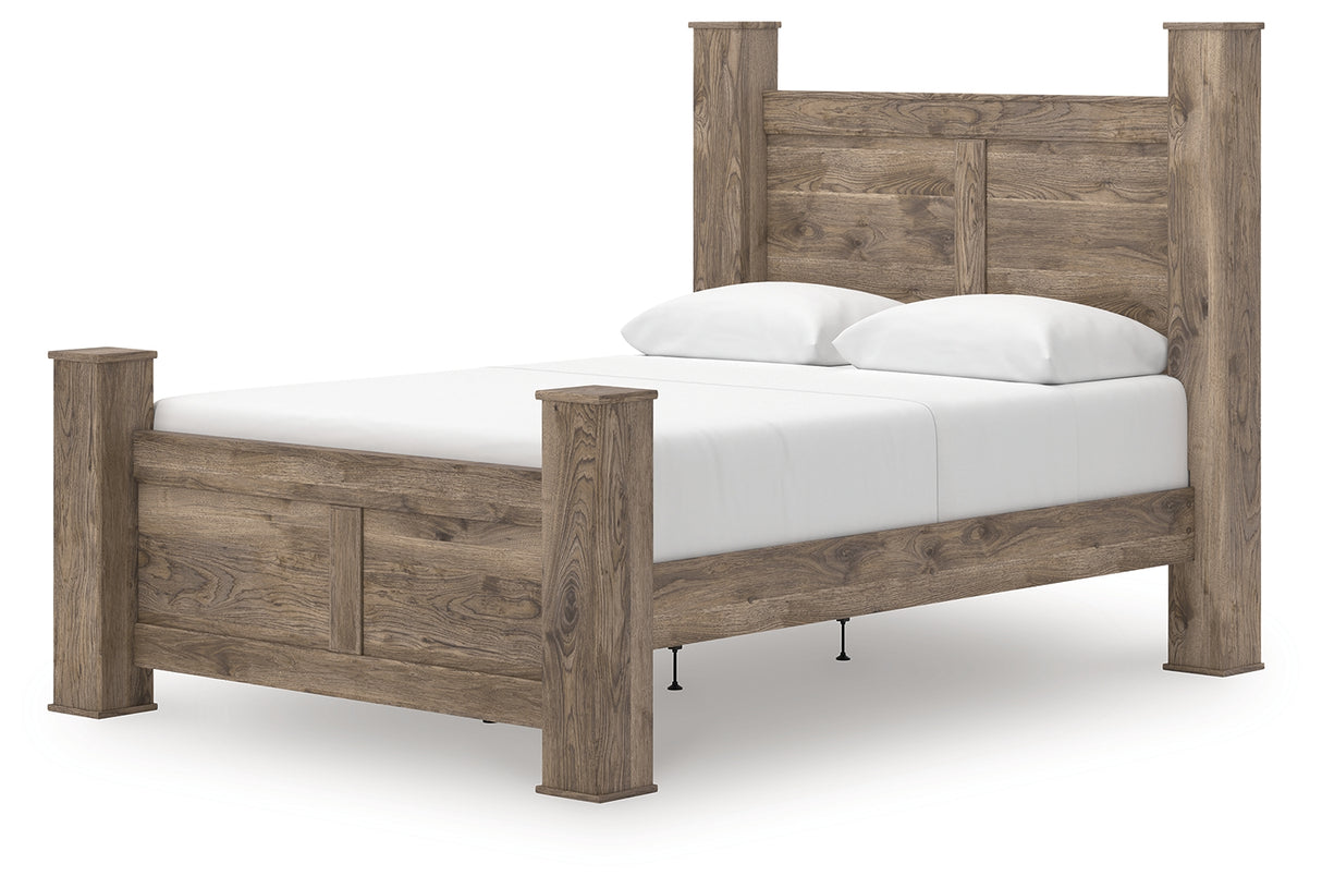 Rusticott Brown Queen Poster Bed, Dresser and Mirror from Ashley Furniture - Luna Furniture