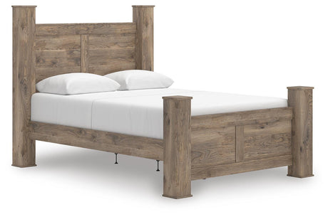 Rusticott Brown Queen Poster Bed, Dresser, Mirror and Nightstand from Ashley - Luna Furniture