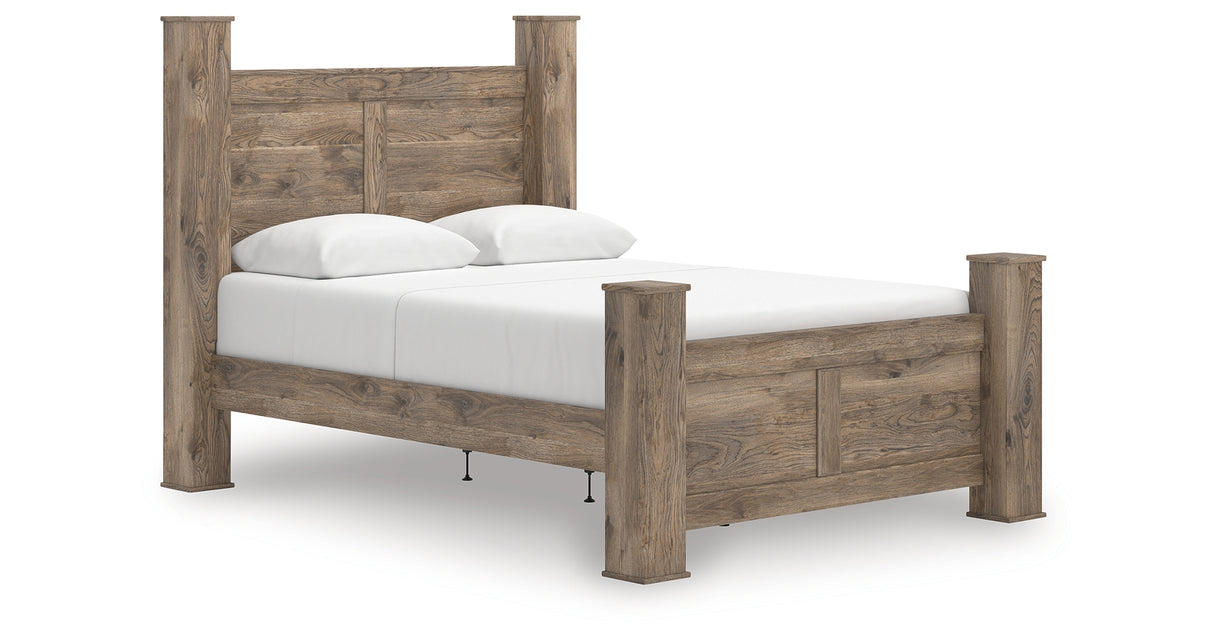 Rusticott Queen Poster Bed with Mirrored Dresser and Nightstand in Brown from Ashley Furniture - Luna Furniture