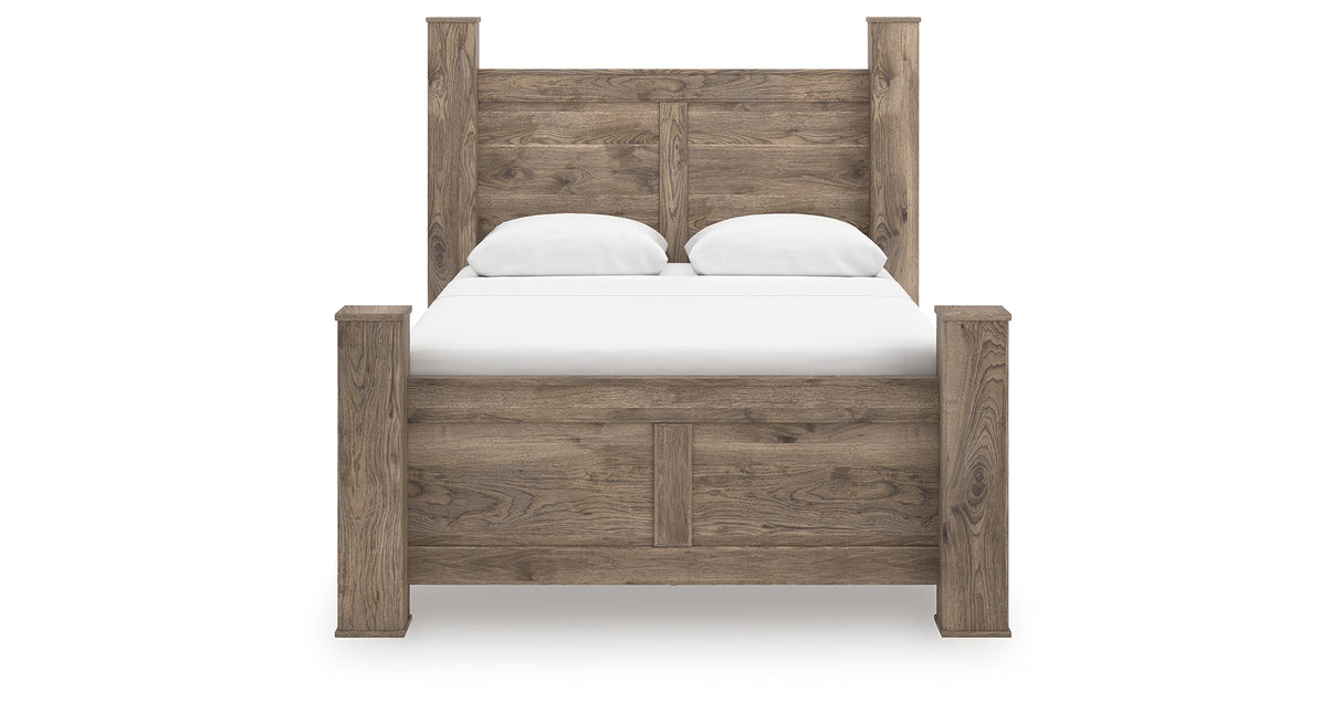Rusticott Brown Queen Poster Bed, Dresser, Mirror and Nightstand from Ashley - Luna Furniture