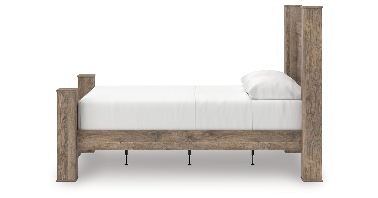 Rusticott Queen Poster Bed with Mirrored Dresser and Nightstand in Brown from Ashley Furniture - Luna Furniture