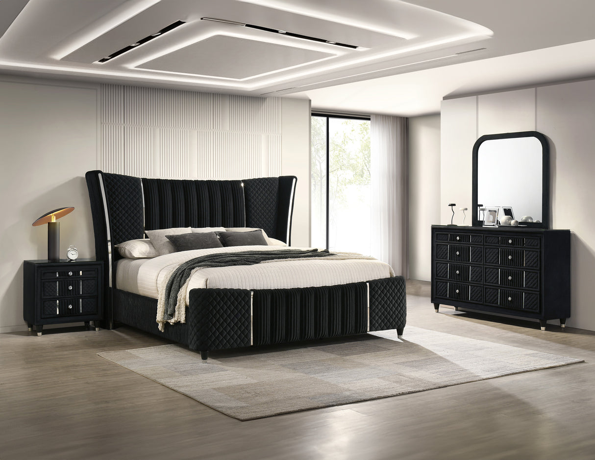 Armany Black Velvet Upholstered Bedroom Set from Crown Mark - Luna Furniture
