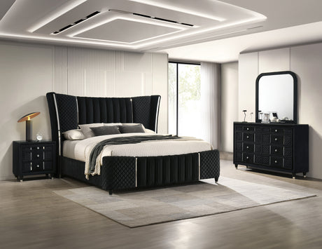 Armany Black Velvet Upholstered Bedroom Set from Crown Mark - Luna Furniture