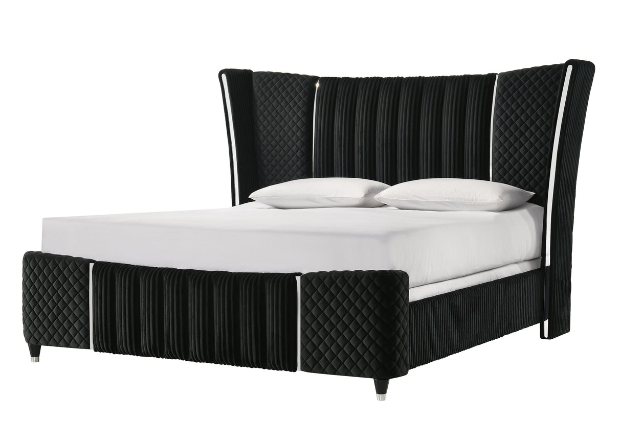 Armany Black Velvet Upholstered King Bed from Crown Mark - Luna Furniture
