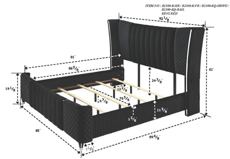 Armany Black Velvet Upholstered King Bed from Crown Mark - Luna Furniture