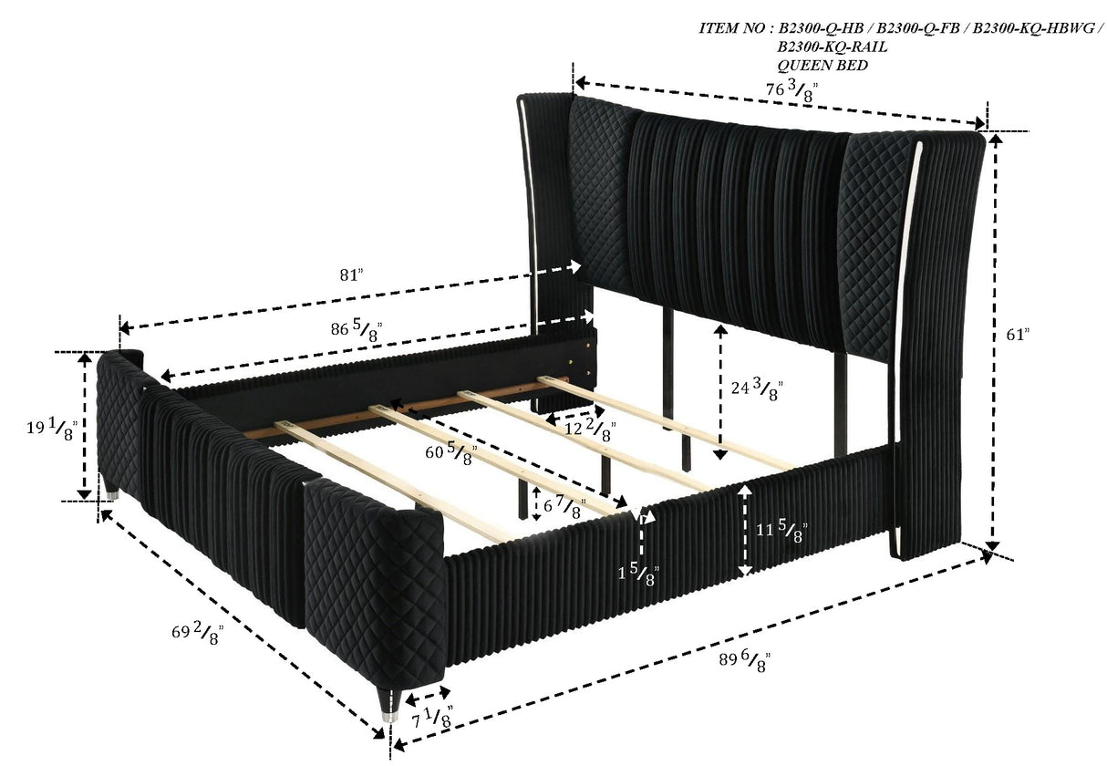 Armany Black Velvet Upholstered Bedroom Set from Crown Mark - Luna Furniture