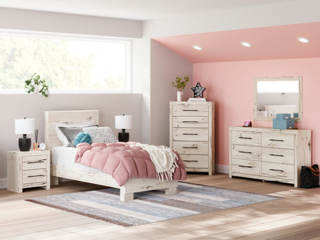 Lawroy Light Natural Twin Panel Bed, Dresser and Mirror from Ashley - Luna Furniture