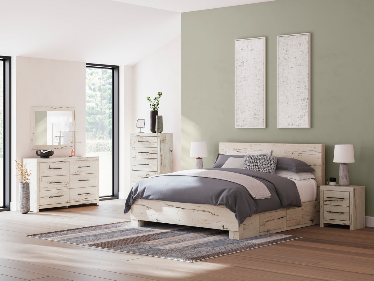 Lawroy Light Natural Storage Panel Bedroom Set with 4 Side Drawers from Ashley - Luna Furniture