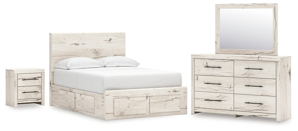 Lawroy Full Panel Storage Bed with Mirrored Dresser and Nightstand in Light Natural from Ashley - Luna Furniture