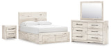 Lawroy Full Panel Storage Bed with Mirrored Dresser and Nightstand in Light Natural from Ashley - Luna Furniture