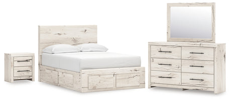 Lawroy Full Panel Storage Bed with Mirrored Dresser and Nightstand in Light Natural from Ashley - Luna Furniture