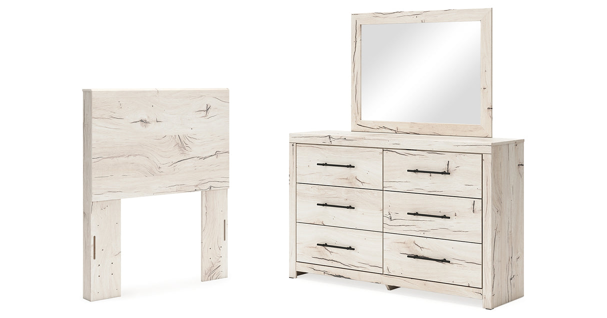 Lawroy Twin Panel Headboard with Mirrored Dresser in Light Natural from Ashley Furniture - Luna Furniture