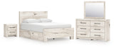 Lawroy Queen Panel Bed with Mirrored Dresser and Nightstand in Light Natural from Ashley - Luna Furniture