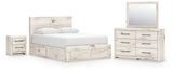 Lawroy Queen Panel Storage Bed with Mirrored Dresser and Nightstand in Light Natural from Ashley - Luna Furniture