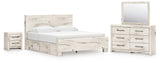 Lawroy King Panel Bed with Mirrored Dresser and Nightstand in Light Natural from Ashley - Luna Furniture