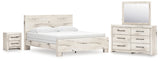 Lawroy King Panel Bed with Mirrored Dresser and Nightstand in Light Natural from Ashley - Luna Furniture