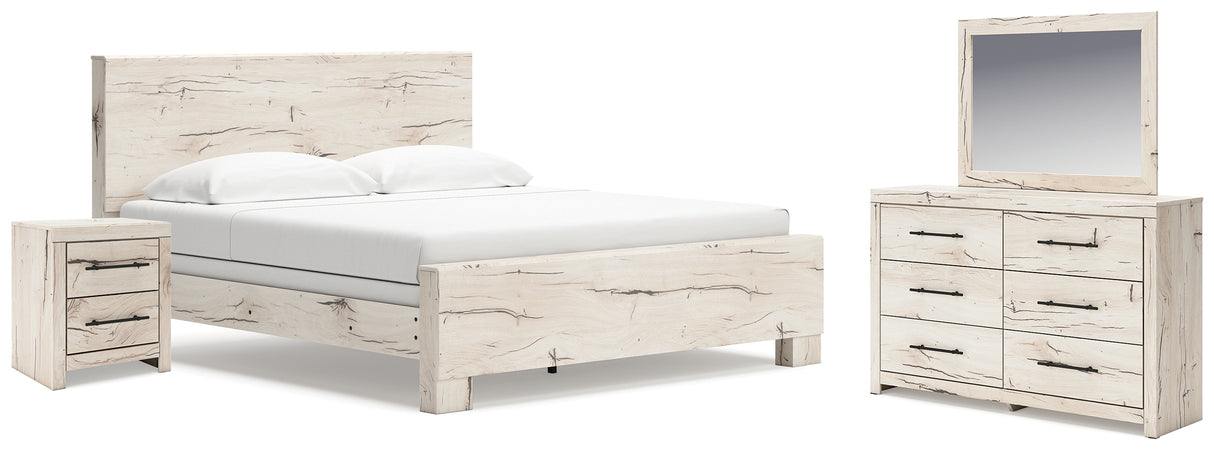 Lawroy Light Natural King Panel Bed, Dresser, Mirror and Nightstand from Ashley - Luna Furniture