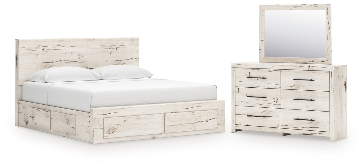 Lawroy Light Natural King Panel Storage Bed, Dresser and Mirror from Ashley - Luna Furniture
