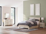 Lawroy Queen Panel Bed with Mirrored Dresser and Nightstand in Light Natural from Ashley - Luna Furniture