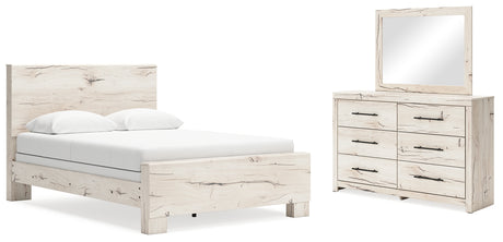 Lawroy Light Natural Queen Panel Bed, Dresser and Mirror from Ashley Furniture - Luna Furniture