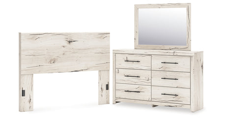 Lawroy Queen Panel Headboard with Mirrored Dresser in Light Natural from Ashley - Luna Furniture