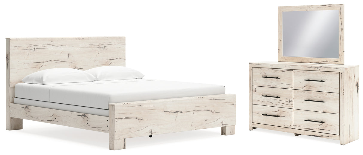 Lawroy Light Natural King Panel Bed, Dresser and Mirror from Ashley - Luna Furniture