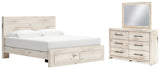 Lawroy King Panel Storage Bed with Mirrored Dresser in Light Natural from Ashley Furniture - Luna Furniture