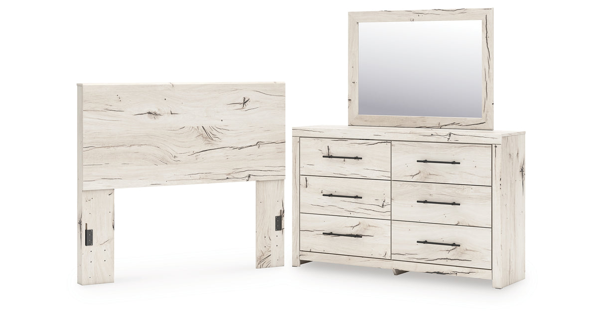 Lawroy Full Panel Headboard with Mirrored Dresser in Light Natural from Ashley - Luna Furniture
