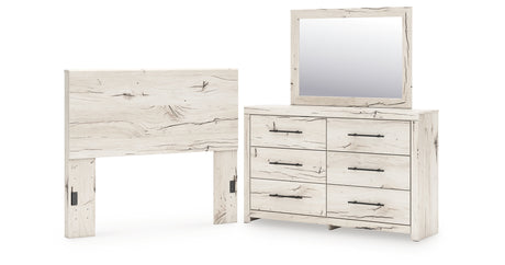 Lawroy Full Panel Headboard with Mirrored Dresser in Light Natural from Ashley - Luna Furniture