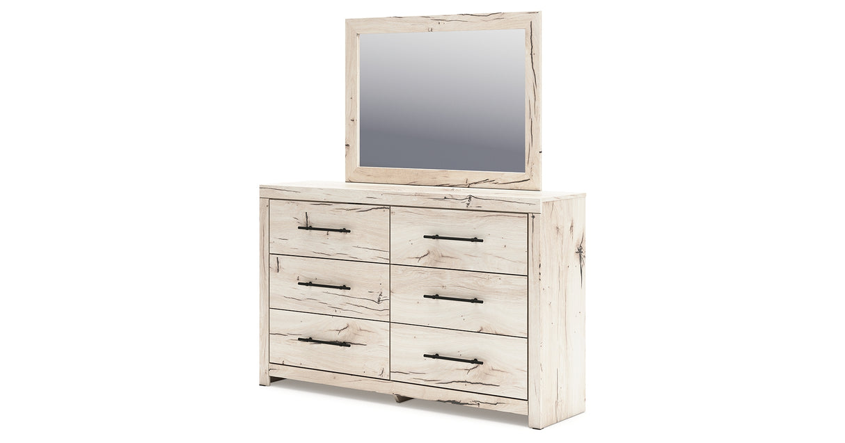 Lawroy Full Panel Headboard with Mirrored Dresser and Nightstand in Light Natural from Ashley - Luna Furniture