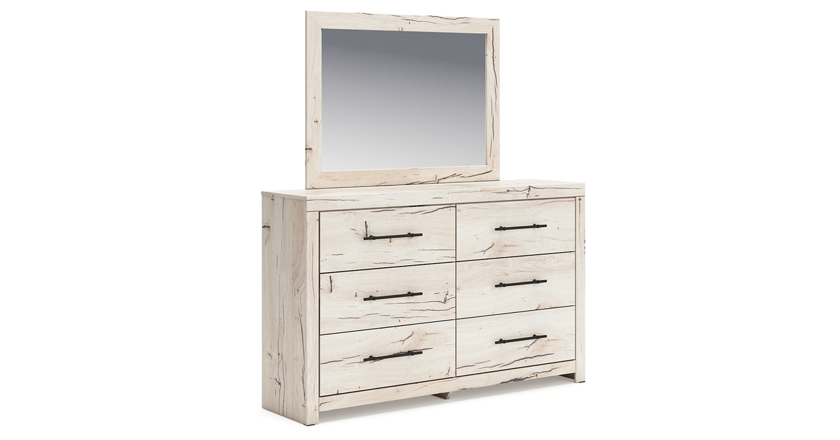 Lawroy Queen Panel Bed with Mirrored Dresser and Nightstand in Light Natural from Ashley - Luna Furniture