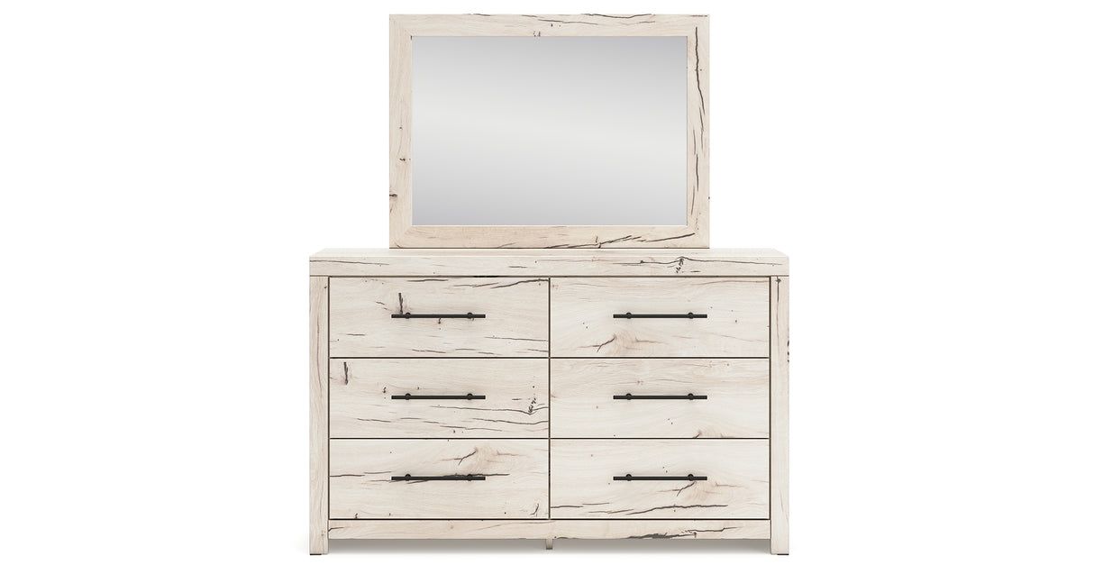 Lawroy Twin Panel Bed with Mirrored Dresser in Light Natural from Ashley - Luna Furniture