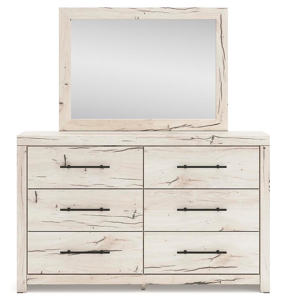 Lawroy Light Natural Queen Panel Bed with Storage, Dresser and Mirror from Ashley - Luna Furniture