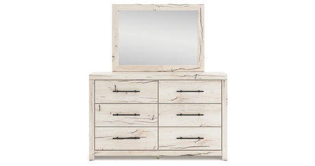 Lawroy King Panel Headboard with Mirrored Dresser and 2 Nightstands in Light Natural from Ashley - Luna Furniture