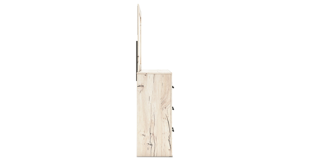 Lawroy Queen Panel Headboard with Mirrored Dresser and Chest in Light Natural from Ashley - Luna Furniture