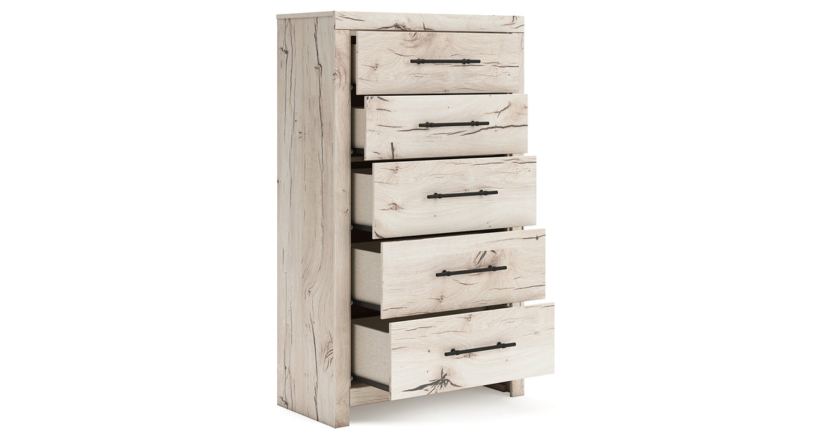 Lawroy Queen Panel Headboard with Mirrored Dresser and Chest in Light Natural from Ashley - Luna Furniture