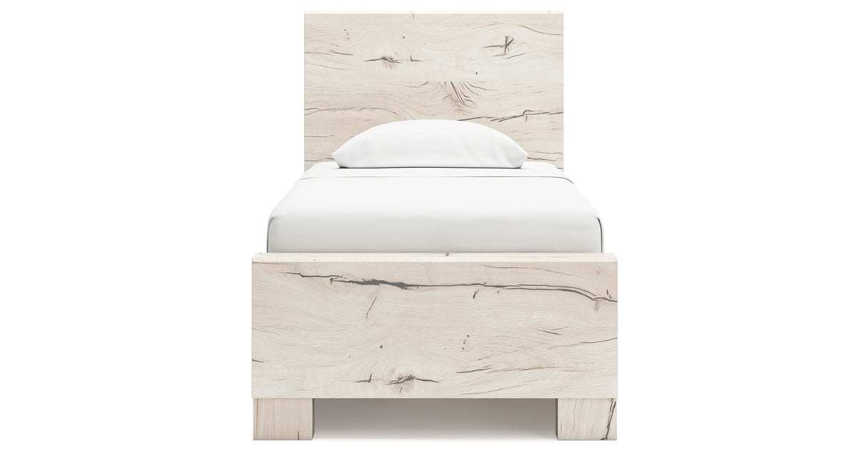 Lawroy Twin Panel Bed with Mirrored Dresser in Light Natural from Ashley - Luna Furniture