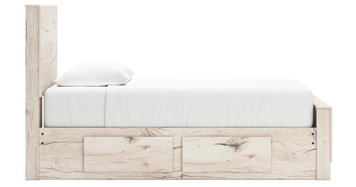 Lawroy Twin Panel Bed with Mirrored Dresser in Light Natural from Ashley - Luna Furniture