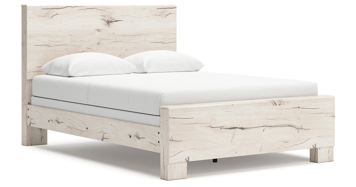 Lawroy Queen Panel Bed with Mirrored Dresser and Nightstand in Light Natural from Ashley - Luna Furniture