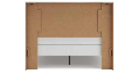 Lawroy Queen Panel Bed with Mirrored Dresser and Chest in Light Natural from Ashley - Luna Furniture