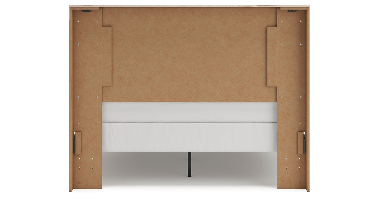 Lawroy Queen Panel Bed with Mirrored Dresser and Nightstand in Light Natural from Ashley - Luna Furniture