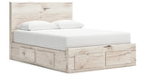 Lawroy Queen Panel Storage Bed with Mirrored Dresser in Light Natural from Ashley - Luna Furniture