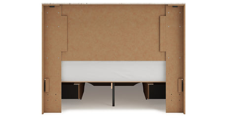 Lawroy Light Natural Queen Panel Storage Bed with Mirrored Dresser and Chest from Ashley - Luna Furniture