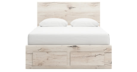 Lawroy Queen Panel Storage Bed with Mirrored Dresser and Nightstand in Light Natural from Ashley - Luna Furniture