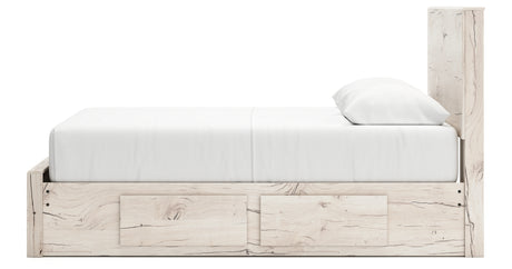 Lawroy Queen Panel Storage Bed with Mirrored Dresser and Nightstand in Light Natural from Ashley - Luna Furniture