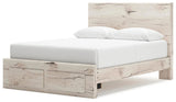 Lawroy Queen Panel Storage Bed with Mirrored Dresser and Nightstand in Light Natural from Ashley - Luna Furniture